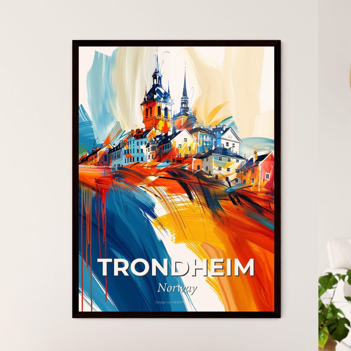 Trondheim Norway Colorful Abstract Hillside Town Skyline Poster