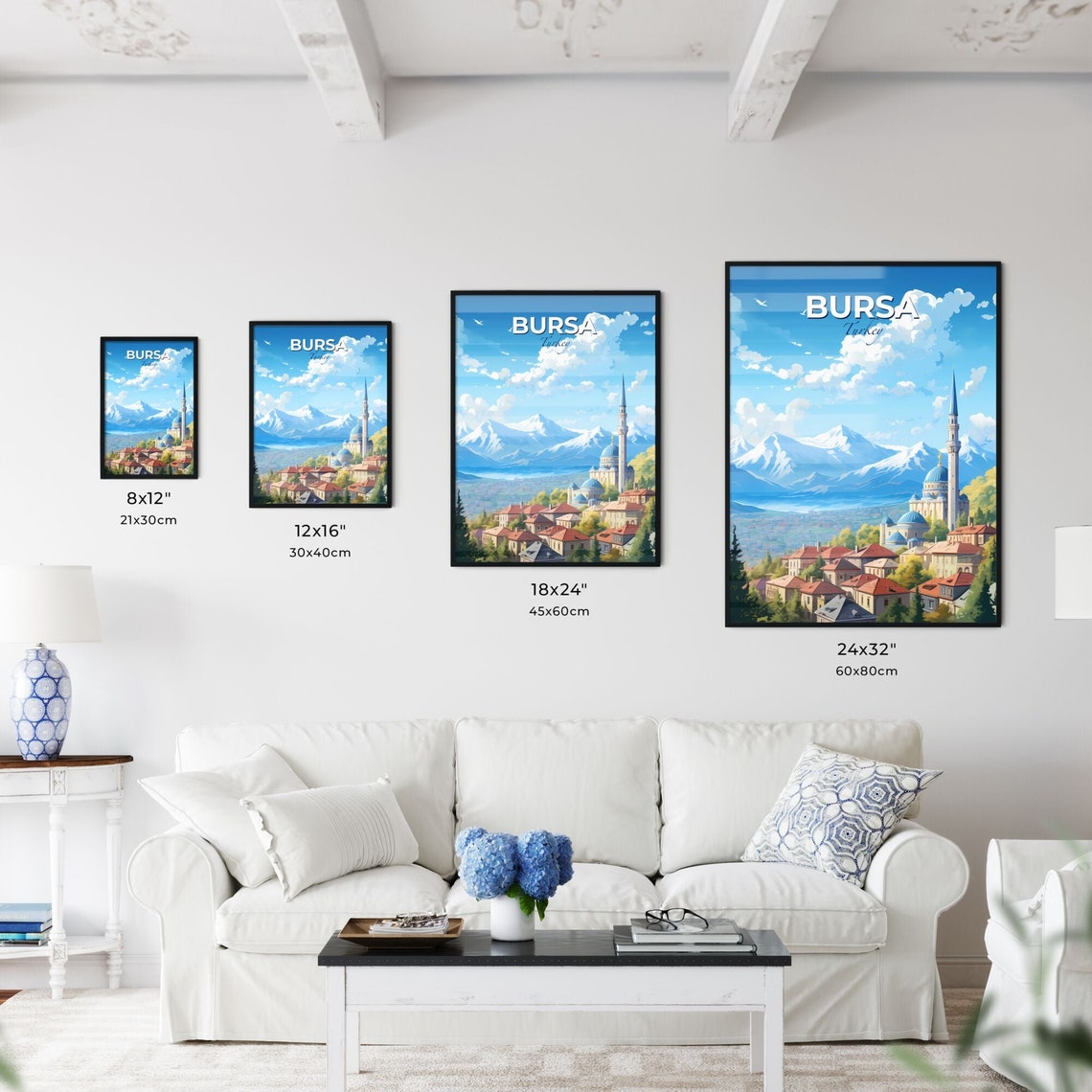 Bursa Turkey Mosque Minaret Snowy Mountain Skyline Travel Poster - Image 3