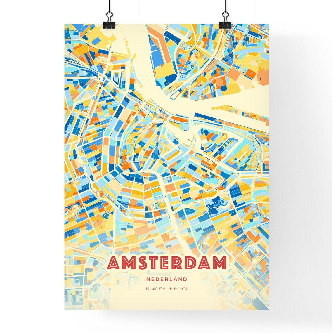 Amsterdam Nederland Colorful City Map Poster Blue Orange Streets - Image 3