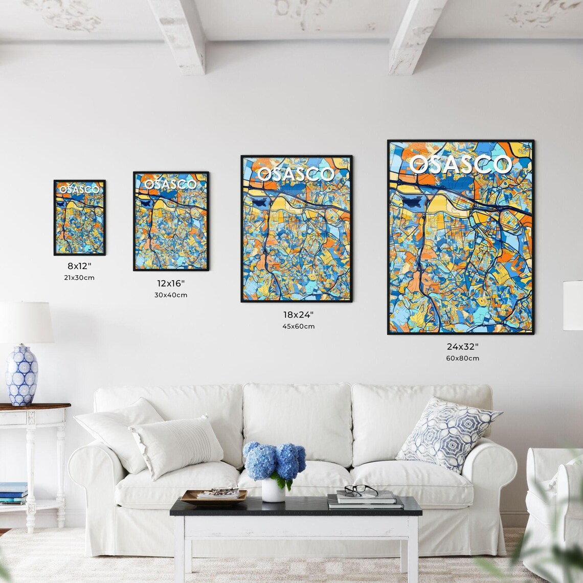 Osasco Brazil Stylish Vibrant Blue and Orange Mosaic City Map Poster - Image 3
