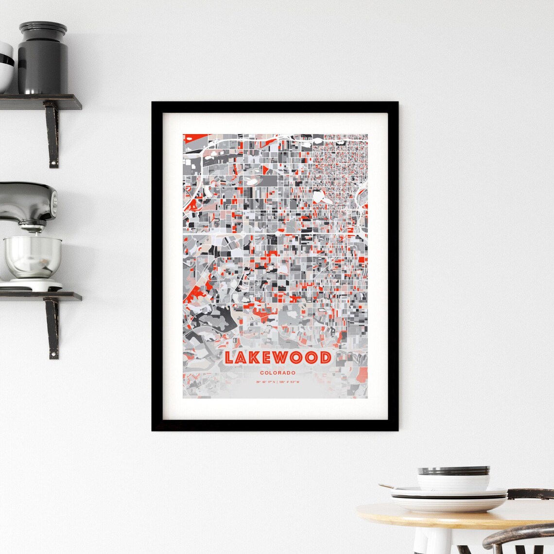 Lakewood Colorado Modern Red Expressive City Map Poster with Coordinates - Image 2