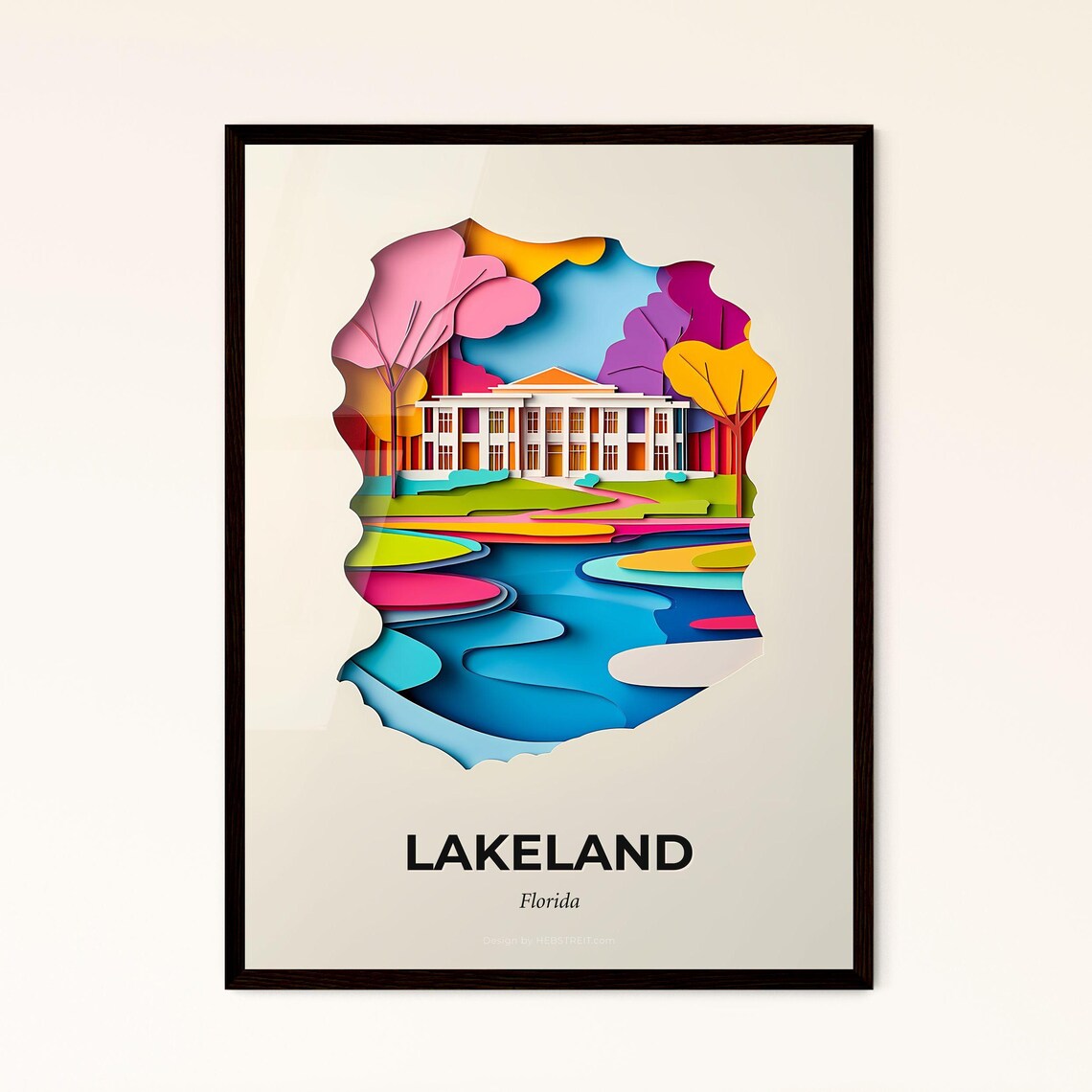 Lakeland Florida Lakeside Mansion Gardens Paper Cut Travel Poster
