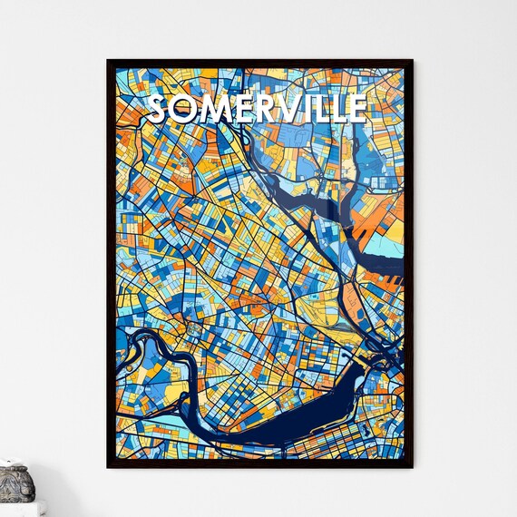 Somerville Massachusetts Vibrant Colorful City Map Art Poster for Home Decor