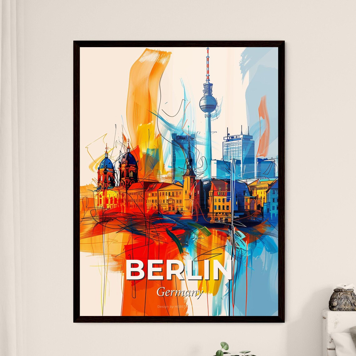 Berlin Germany Vibrant Watercolor TV Tower Skyline Art Poster