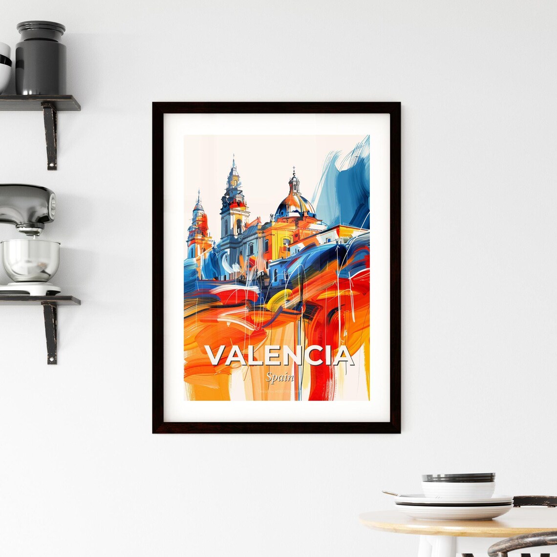 Valencia Spain Colorful City Painting Abstract Domes Art Poster - Image 2