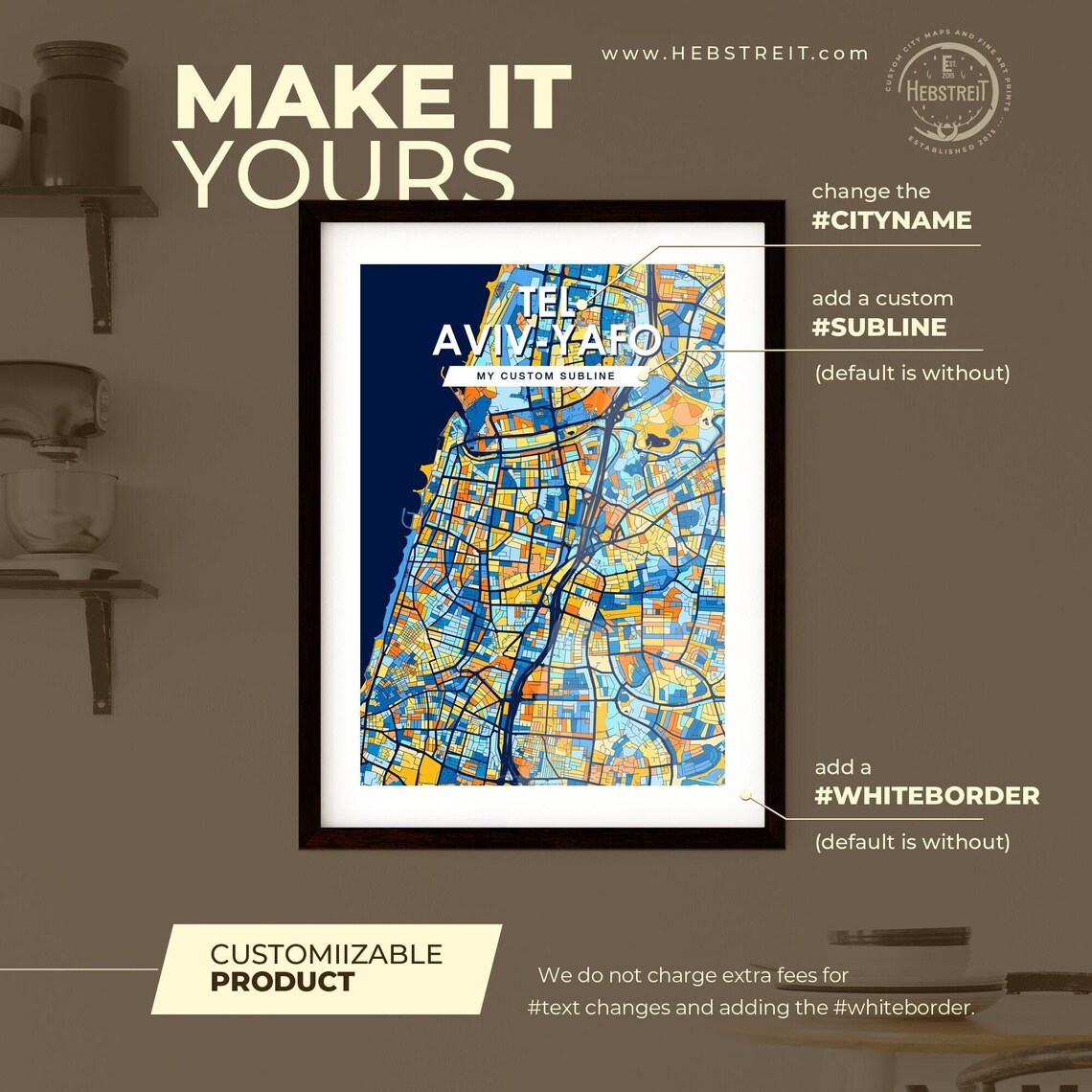 Tel Aviv-Yafo Israel Colorful Modern City Street Map Travel Decor Poster - Image 2