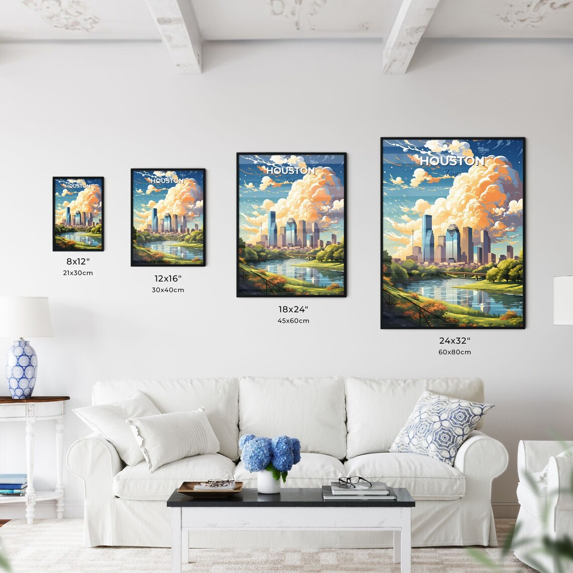 Houston Texas Skyline Travel Poster Vibrant Cityscape River Art - Image 3
