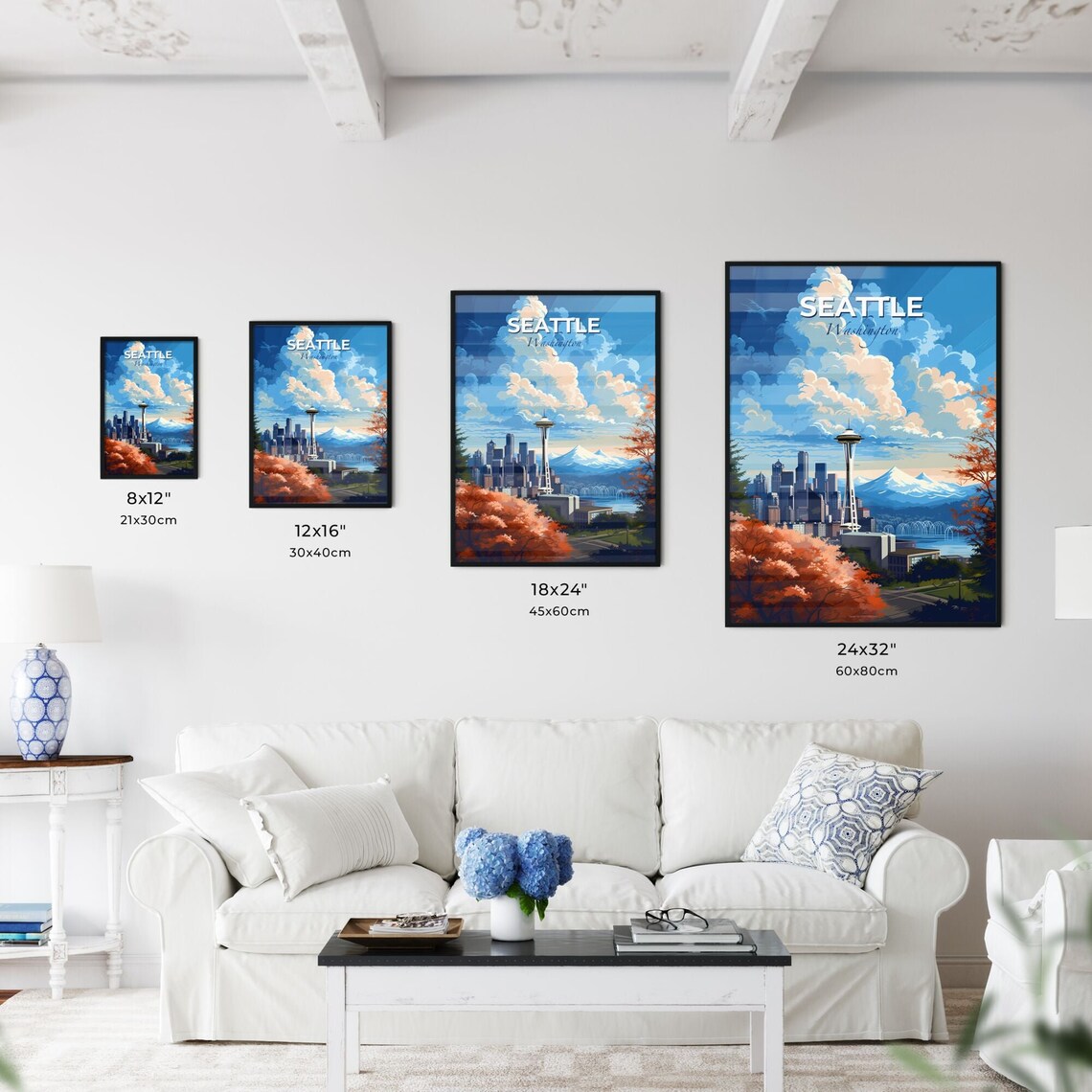 Seattle Washington Space Needle Autumn Illustrated Travel Poster - Image 3
