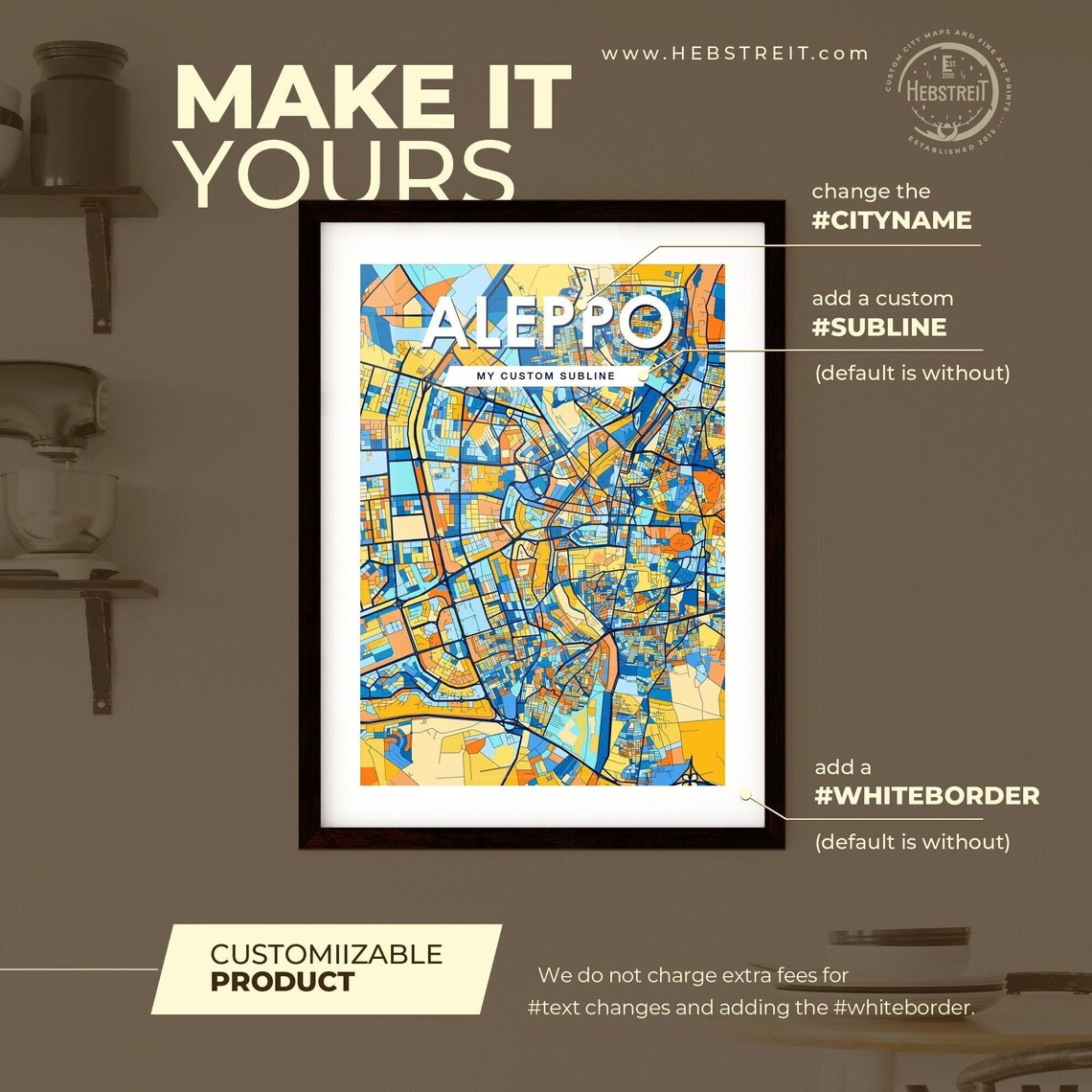 Aleppo Syria Blue Orange City Map Poster Bold Modern Street Grid Art - Image 2