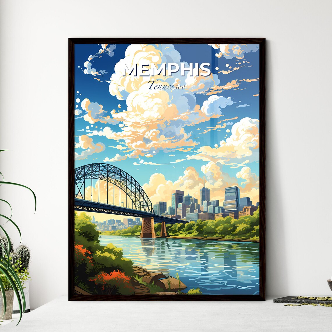 Memphis Tennessee Iconic Bridge Over River Skyline Travel Poster