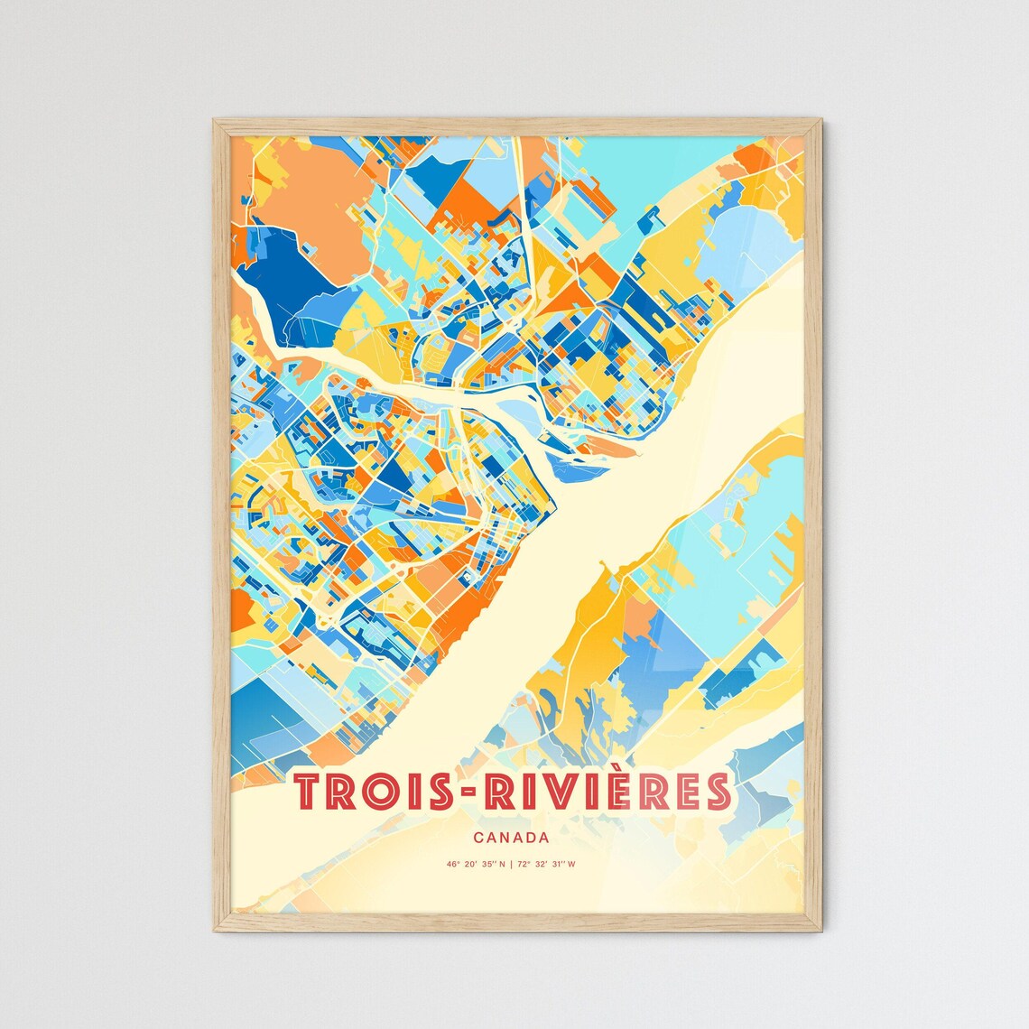 Trois Rivieres Canada Colorful Blue Orange City Map Art Poster