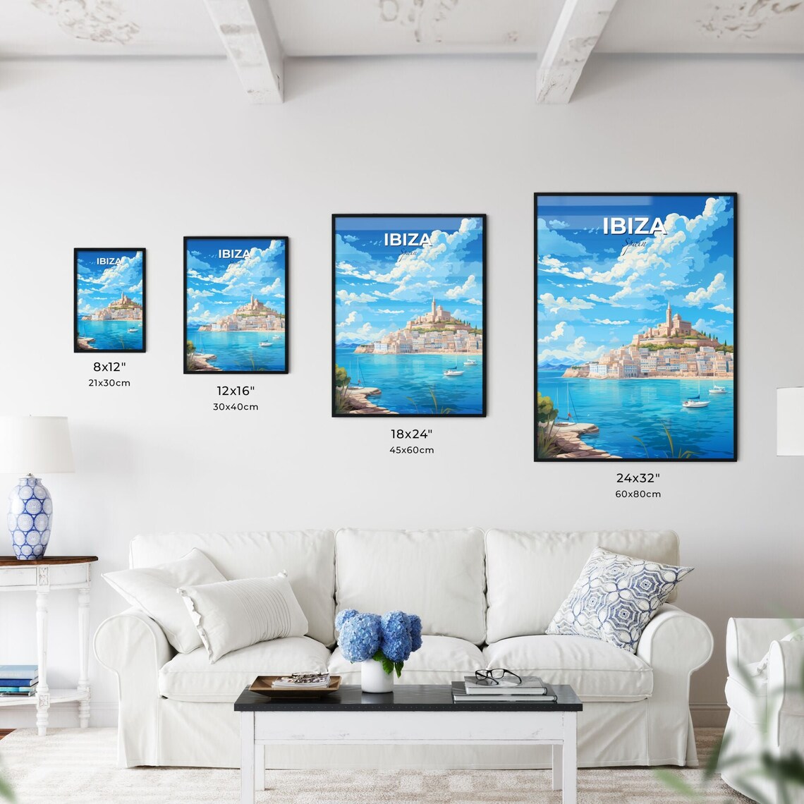 Ibiza Spain Old Town Harbor Sailboats Mediterranean Coast Poster - Image 3