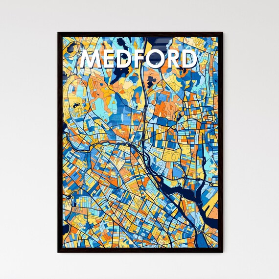 Medford Massachusetts Vibrant Colorful Illustrated Street Map Art Poster