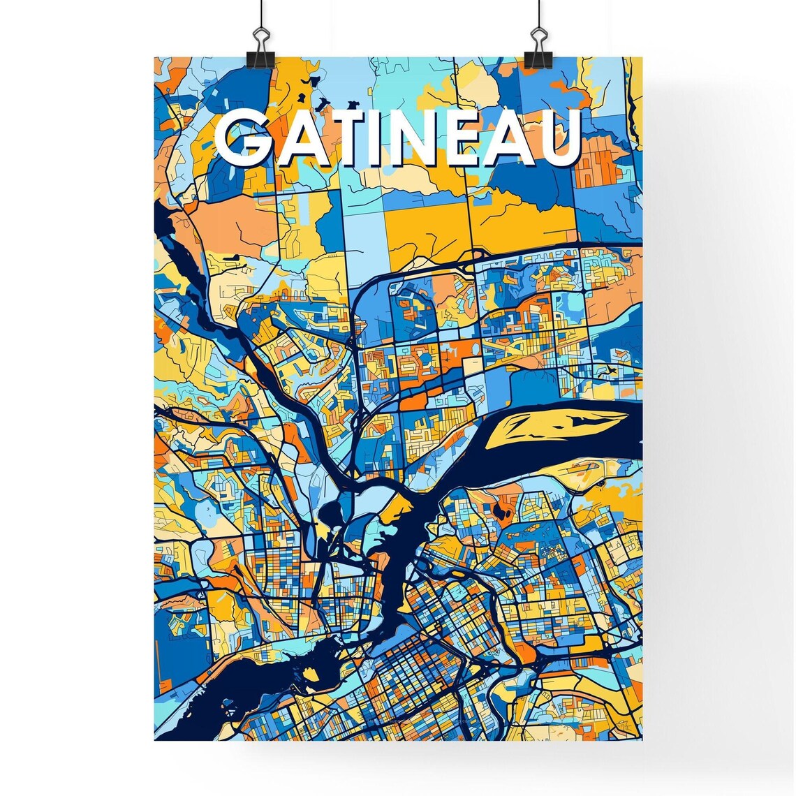 Gatineau Canada Bold Colorful Vibrant City Street Map Art Poster - Image 4