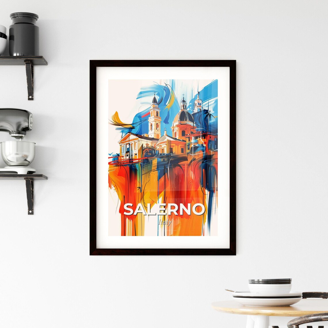 Salerno Italy Colorful City Painting Abstract Cathedral Art Poster - Image 2