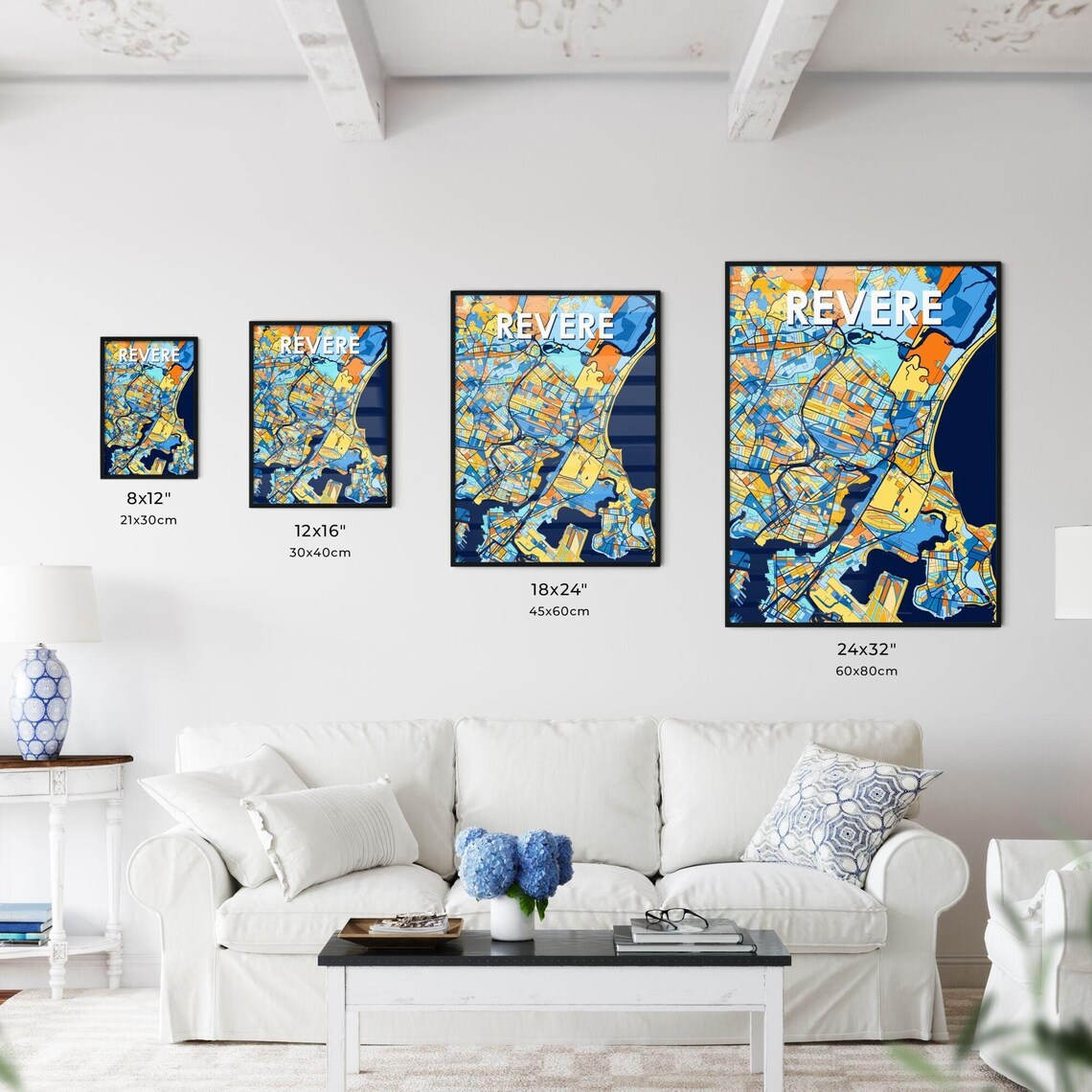 Revere Massachusetts Vibrant Colorful Illustrated Street Map Art Poster - Image 3