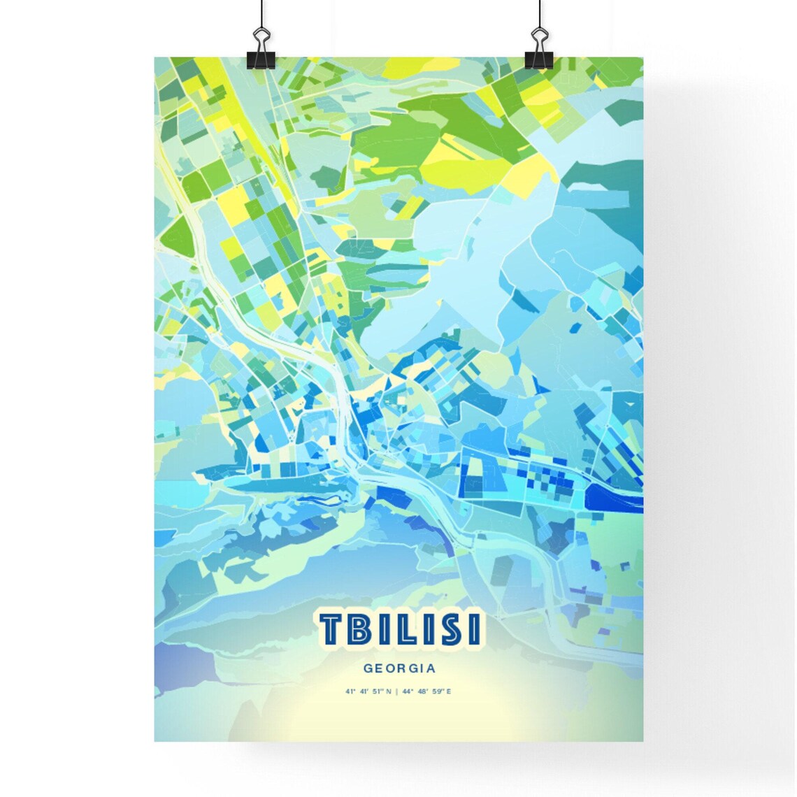 Tbilisi Georgia Custom Blue Green City Map Art Poster Travel Decor Gift - Image 2
