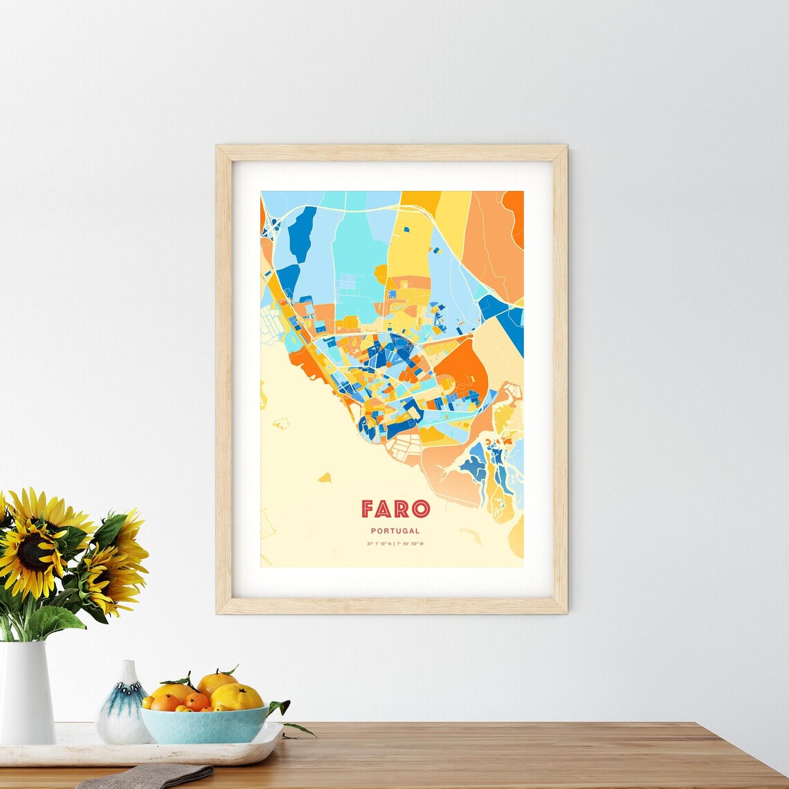 Faro Portugal Algarve Colorful Blue Orange City Map Art Poster - Image 2