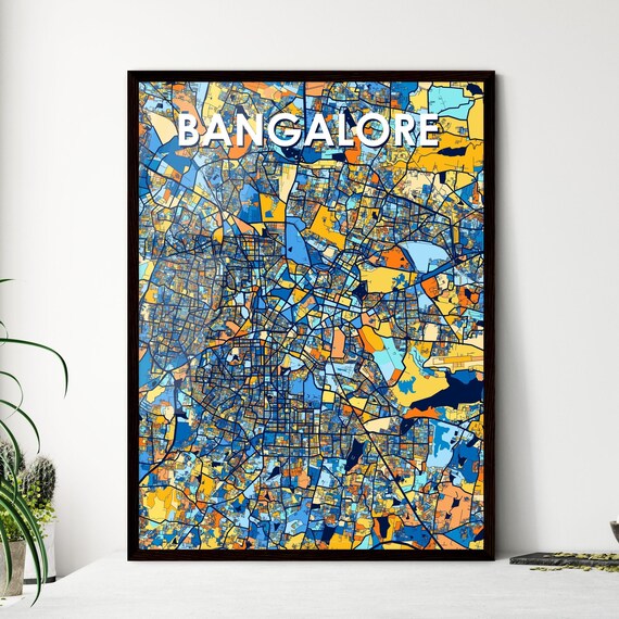Bangalore India Blue Orange City Map Poster Bold Modern Street Grid Art