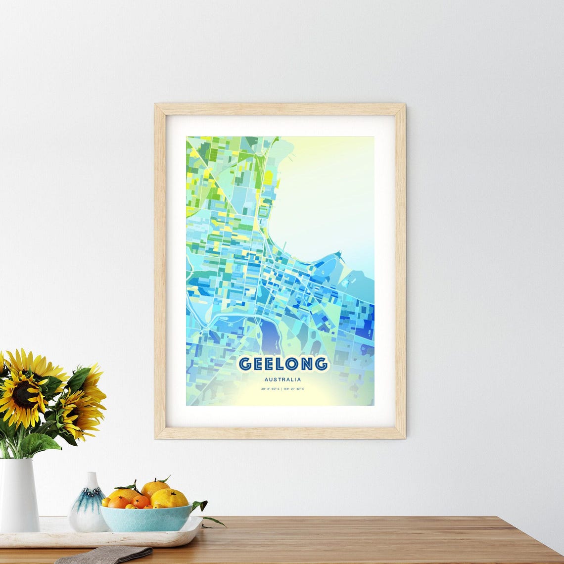 Geelong Australia Bluish Watercolor City Map Art Poster Wall Decor - Image 2