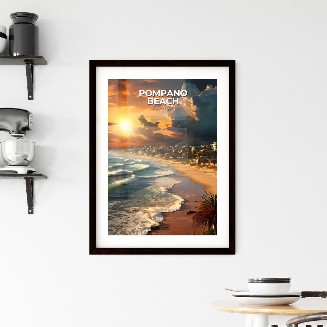 Pompano Beach Florida Ocean Sunset Shoreline Vintage Travel Poster - Image 2