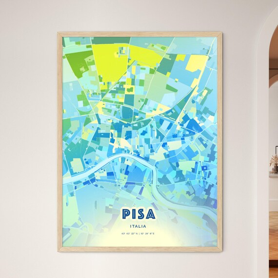 Pisa Italy Personalized Bluish Art City Map Coordinates Poster