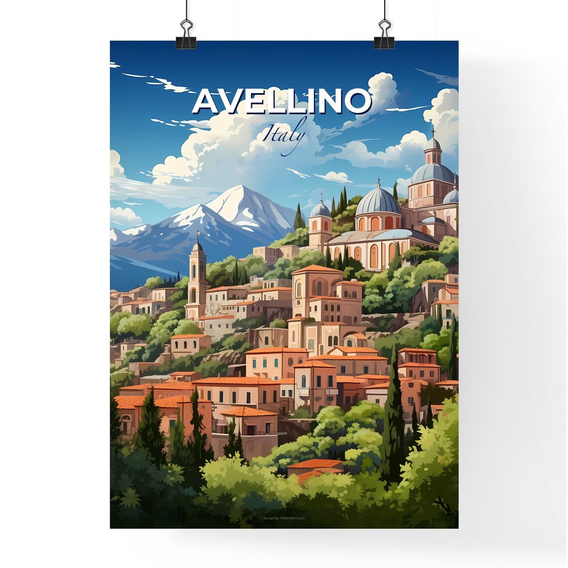 Avellino Italy Hill Town Church Domes Mountain Vintage Travel Poster - Image 4