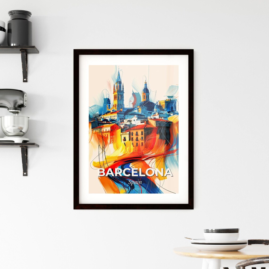 Barcelona Spain Vibrant Watercolor Skyline City Travel Poster - Image 2