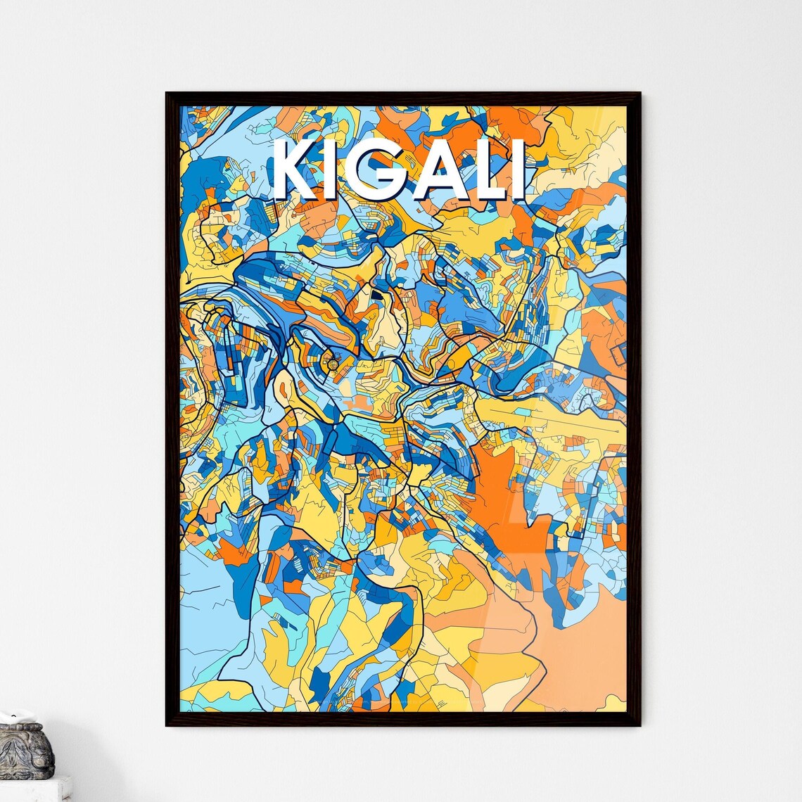 Kigali Rwanda Vibrant Colorful City Map Art Print Home Decor