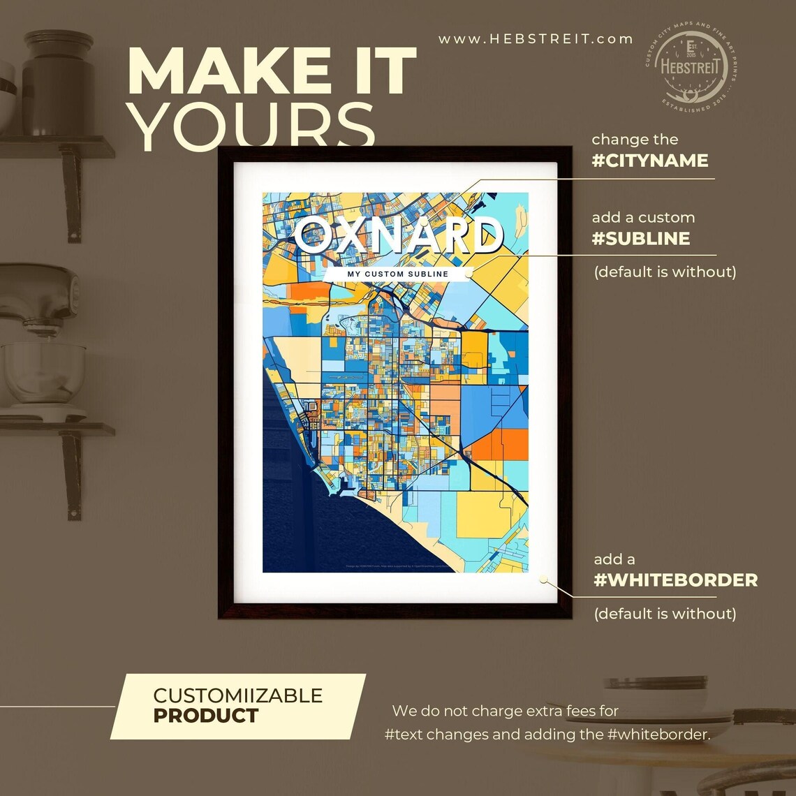 Oxnard California Vibrant Colorful Geometric Street Grid City Map Art Poster - Image 2