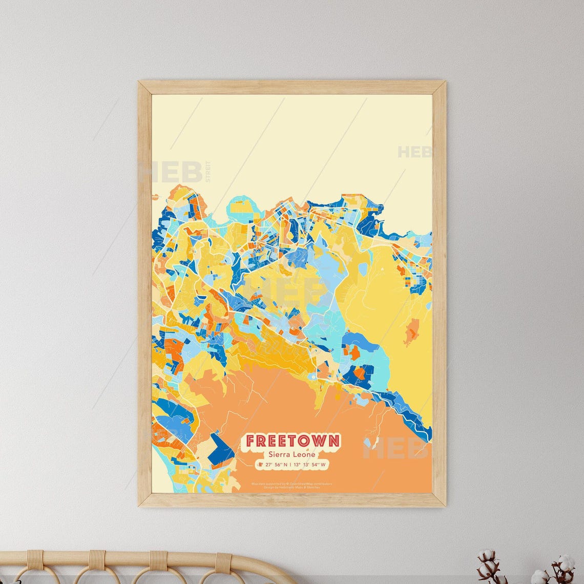 Freetown Sierra Leone Blue Orange Abstract City Map Fine Art Poster - Image 3