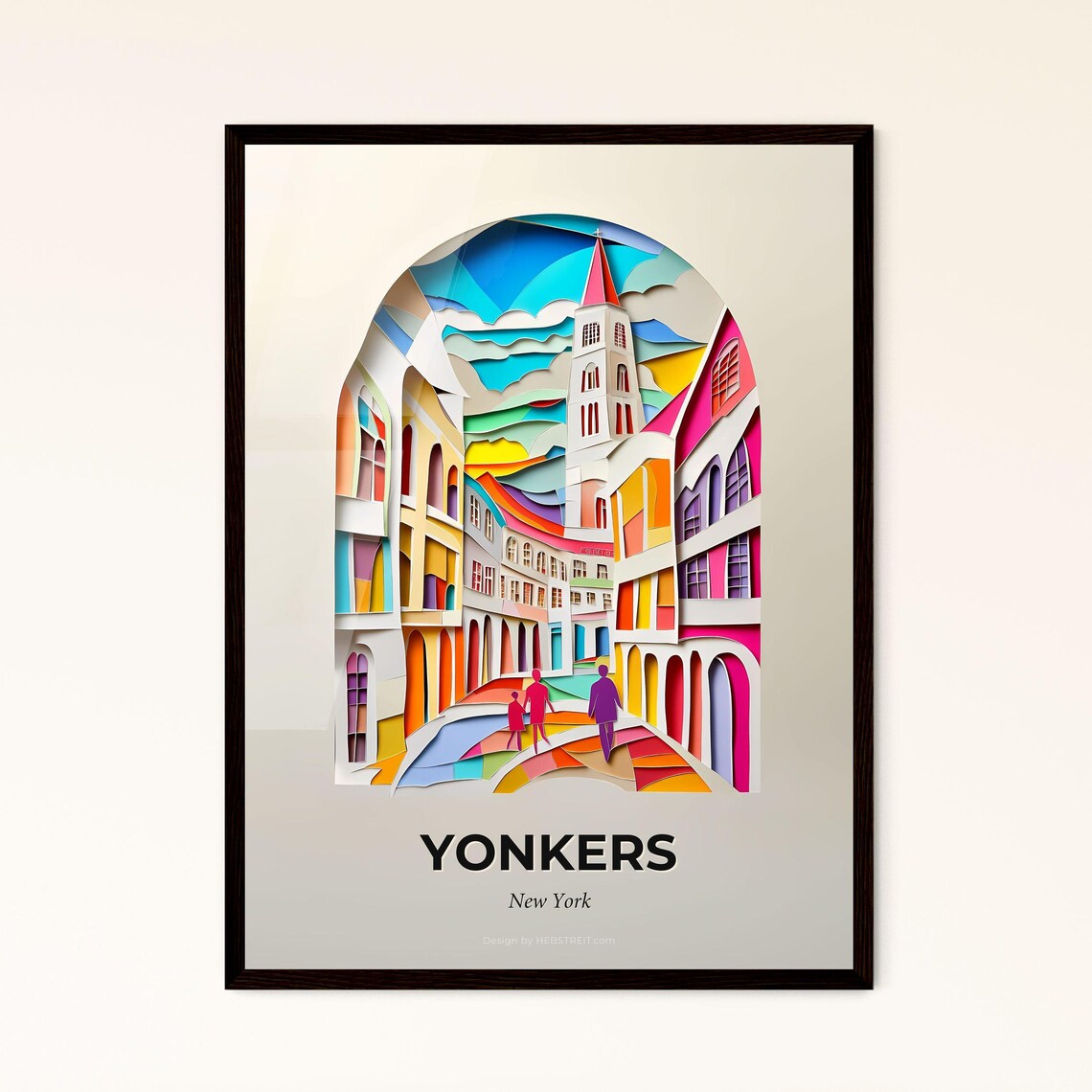 Yonkers New York Historic Street Colorful Paper Cut Art Poster