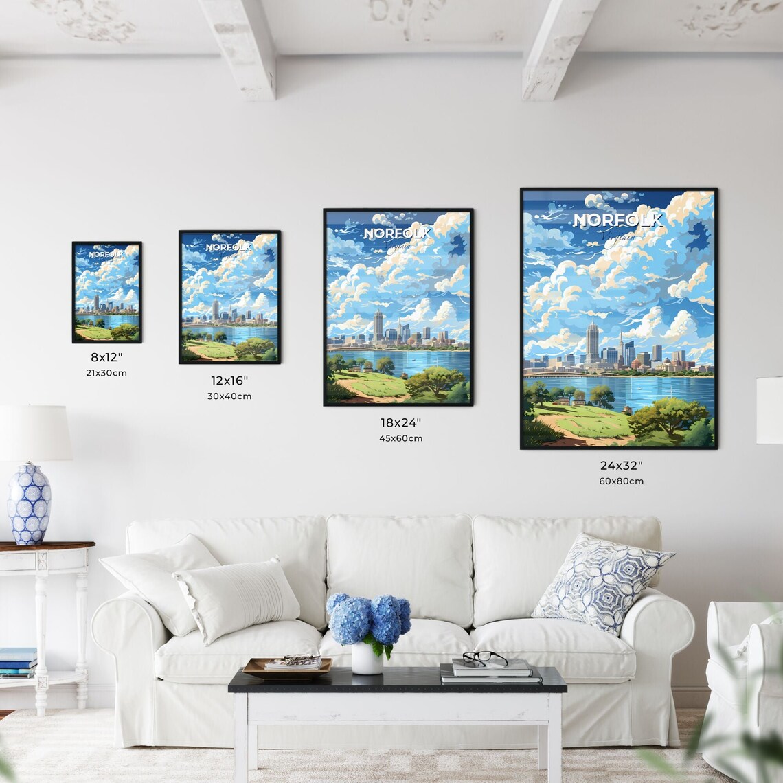 Norfolk Virginia Waterfront Skyline Anime Style Travel Poster - Image 3