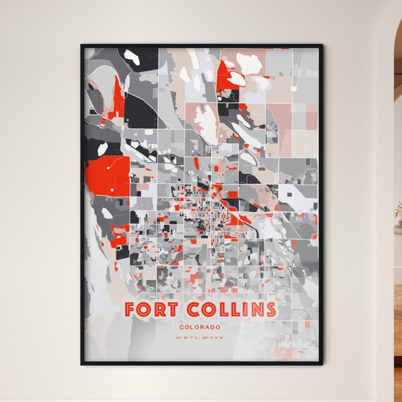 Fort Collins Colorado Expressive Red Abstract City Map Art Poster