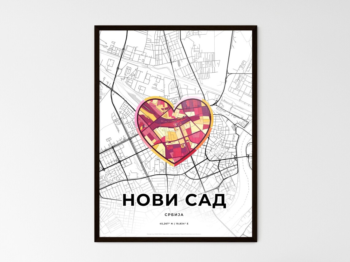 Novi Sad Serbia Minimal City Map Colorful Heart Icon Art Poster