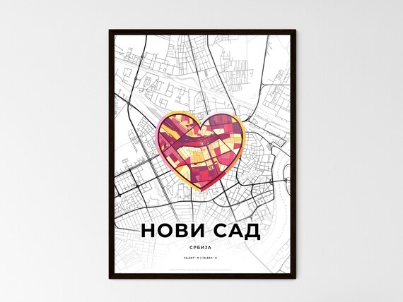Novi Sad Serbia Minimal City Map Colorful Heart Icon Art Poster