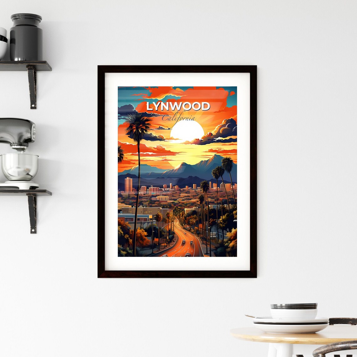 Lynwood California Sunset Skyline Palm Trees Winding Road Poster - Image 2