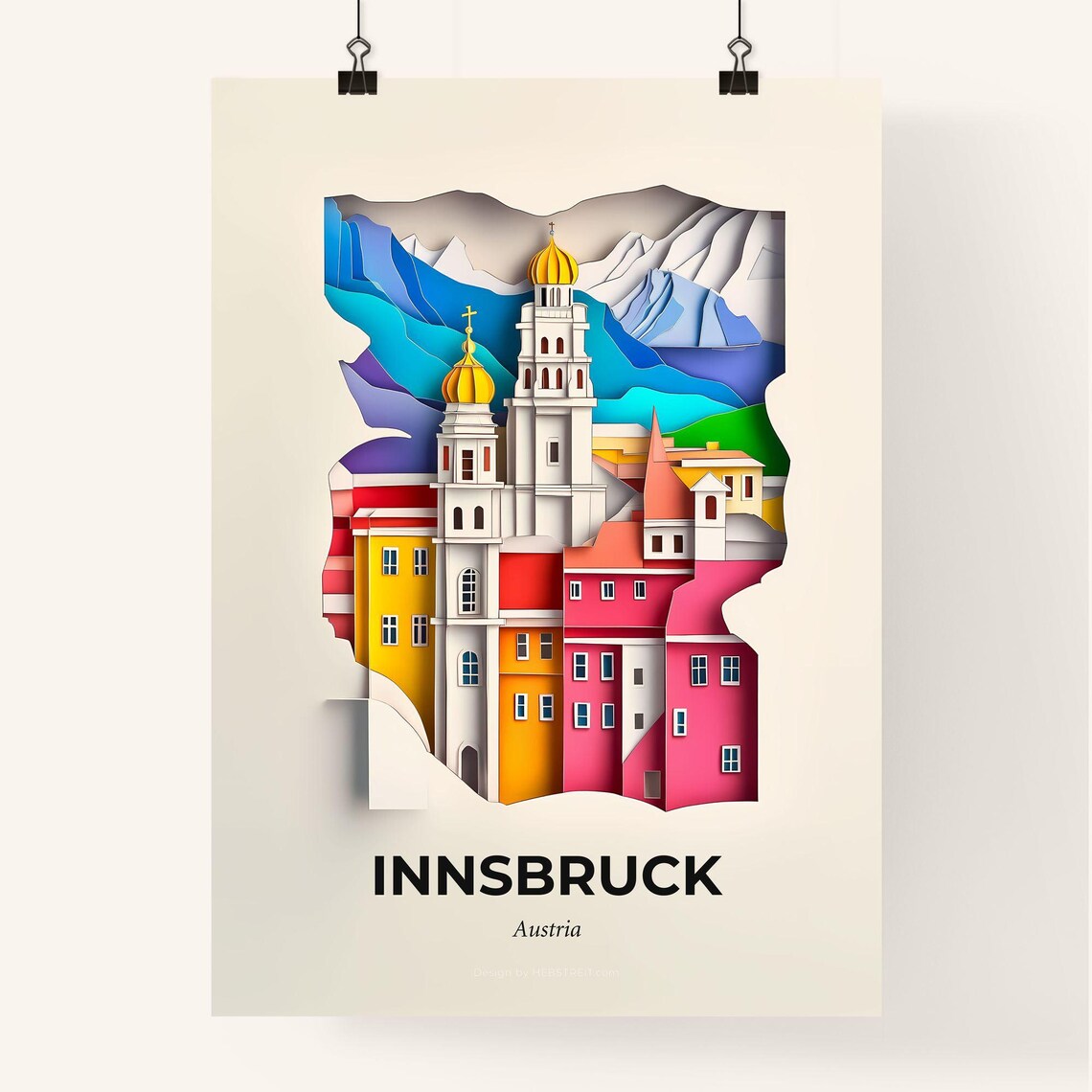 Innsbruck Austria Golden Dome Church Peaks Paper Cut Art Poster - Image 4