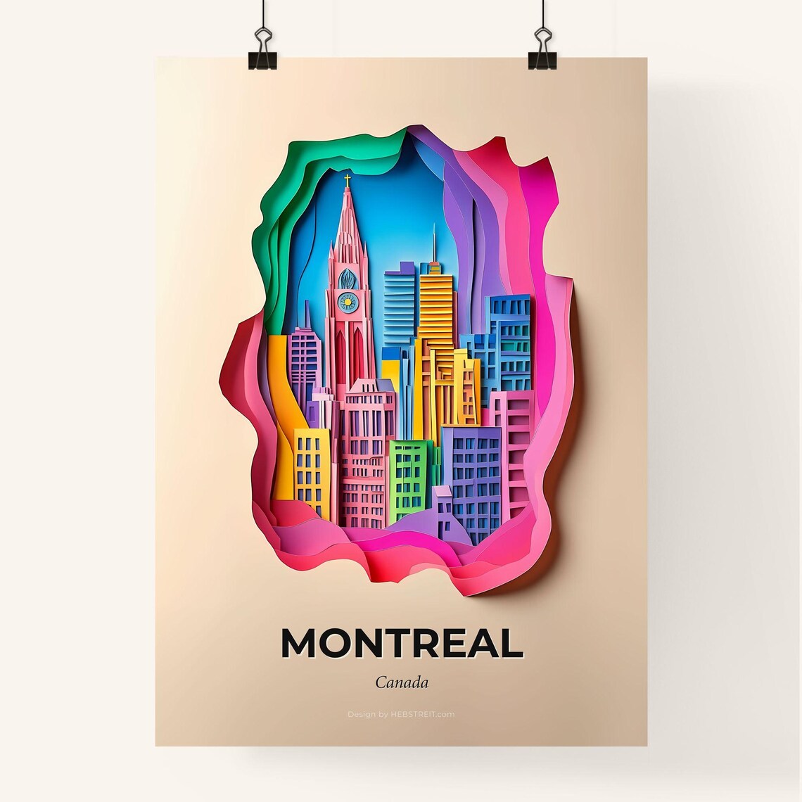 Montreal Canada Paper Cut Cityscape Colorful Travel Souvenir Poster - Image 4