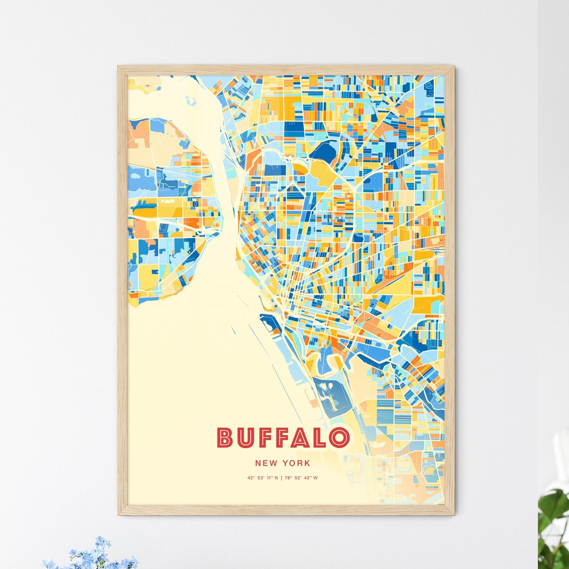 Buffalo New York City Map Art Poster Blue Orange Street Style