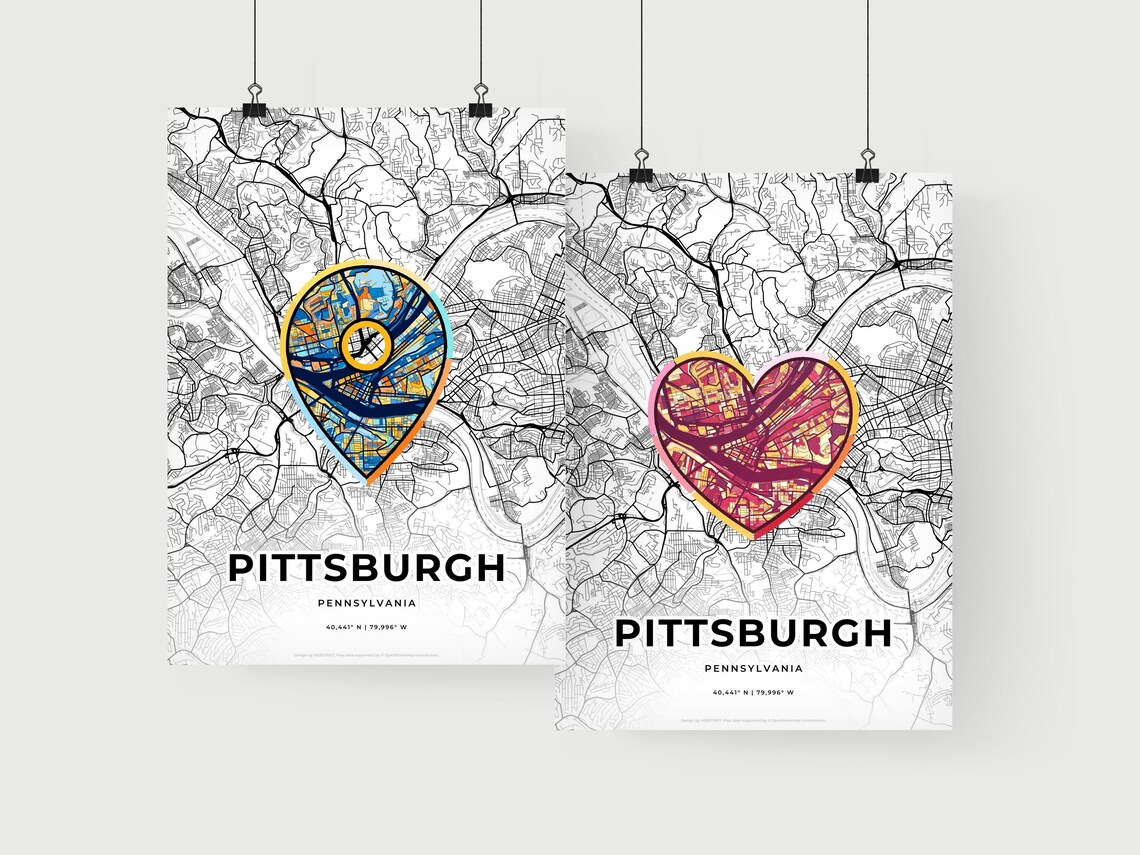 Pittsburgh Pennsylvania Minimal Map Art With Colorful Heart Icon Poster - Image 2