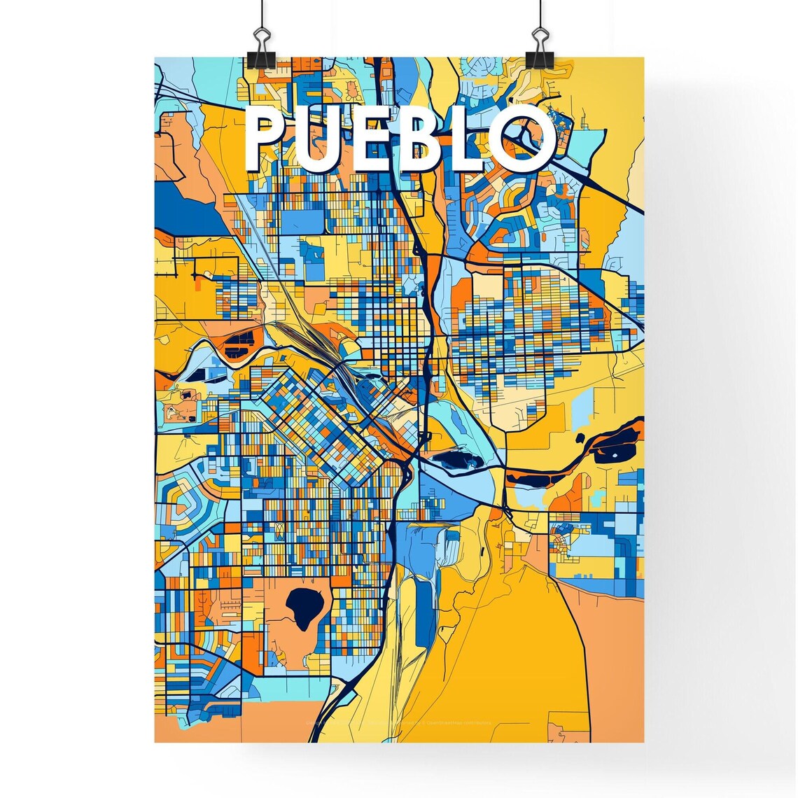 Pueblo Colorado Vibrant Street Map Art Print Home Wall Decor - Image 4