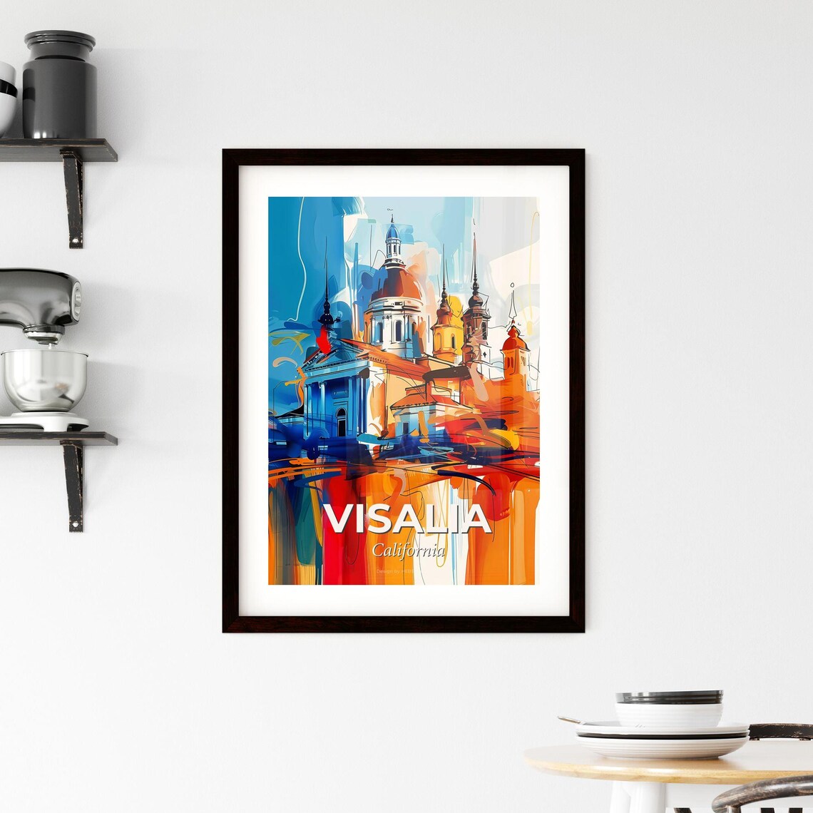 Visalia California Vibrant Watercolor Church Cityscape Poster - Image 2
