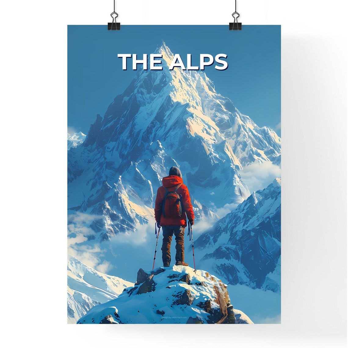 The Alps Snowy Peak Hiker Summit View Mountain Travel Poster - Image 4