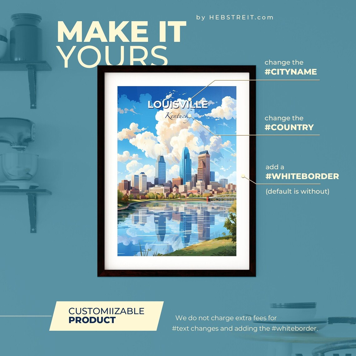 Louisville Kentucky Travel Poster Ohio River City Skyline Reflection Art - Image 2