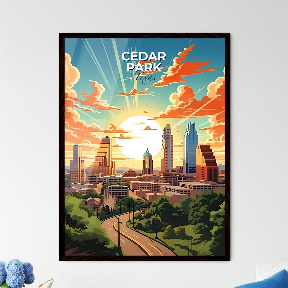 Cedar Park Texas Golden Sunset Skyline Boulevard Travel Poster