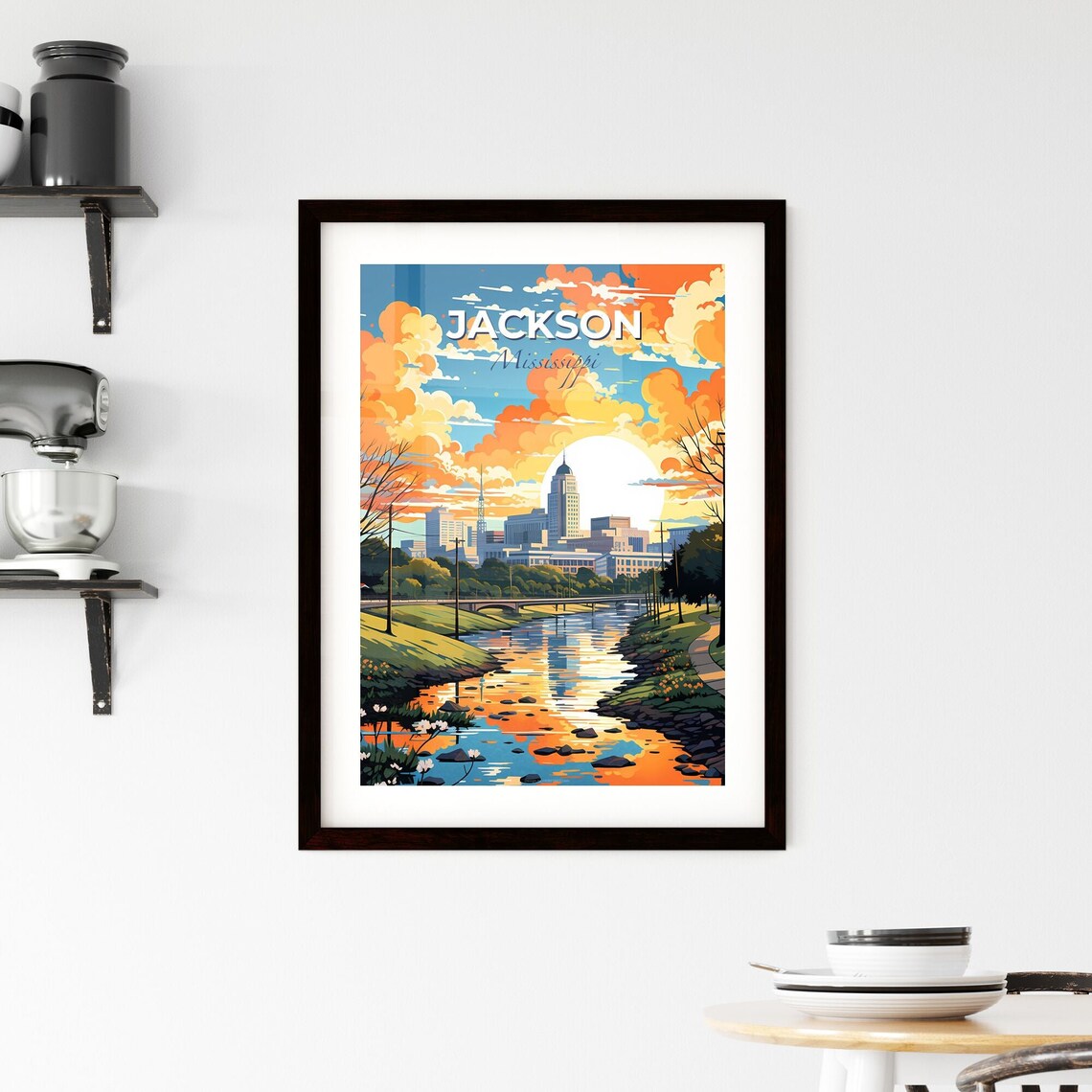 Jackson Mississippi River Sunset Travel Poster Skyline City Art - Image 2