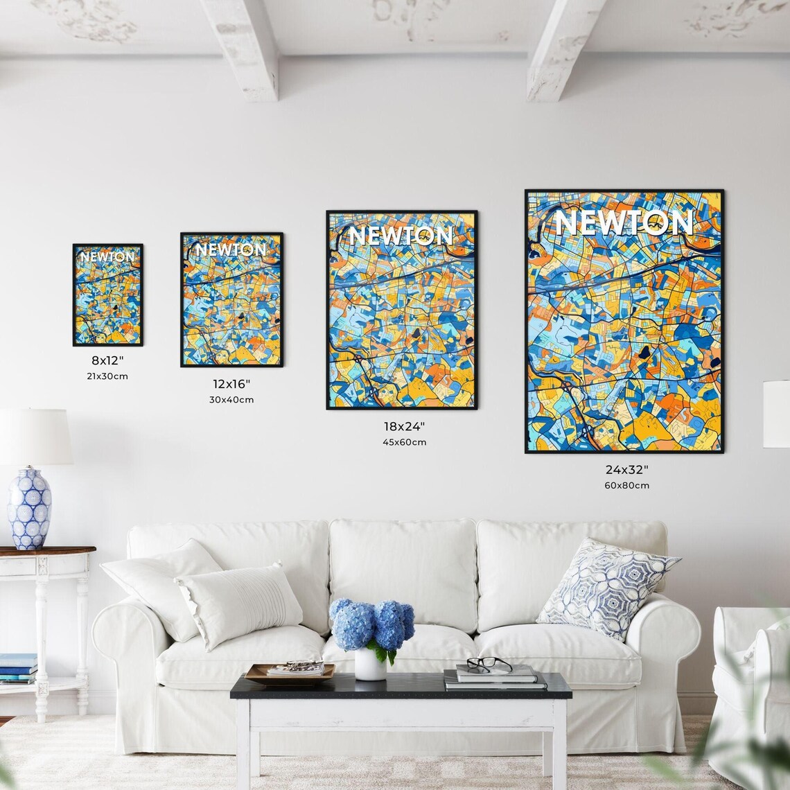 Newton Massachusetts Colorful Modern City Street Map Artwork Poster - Image 3