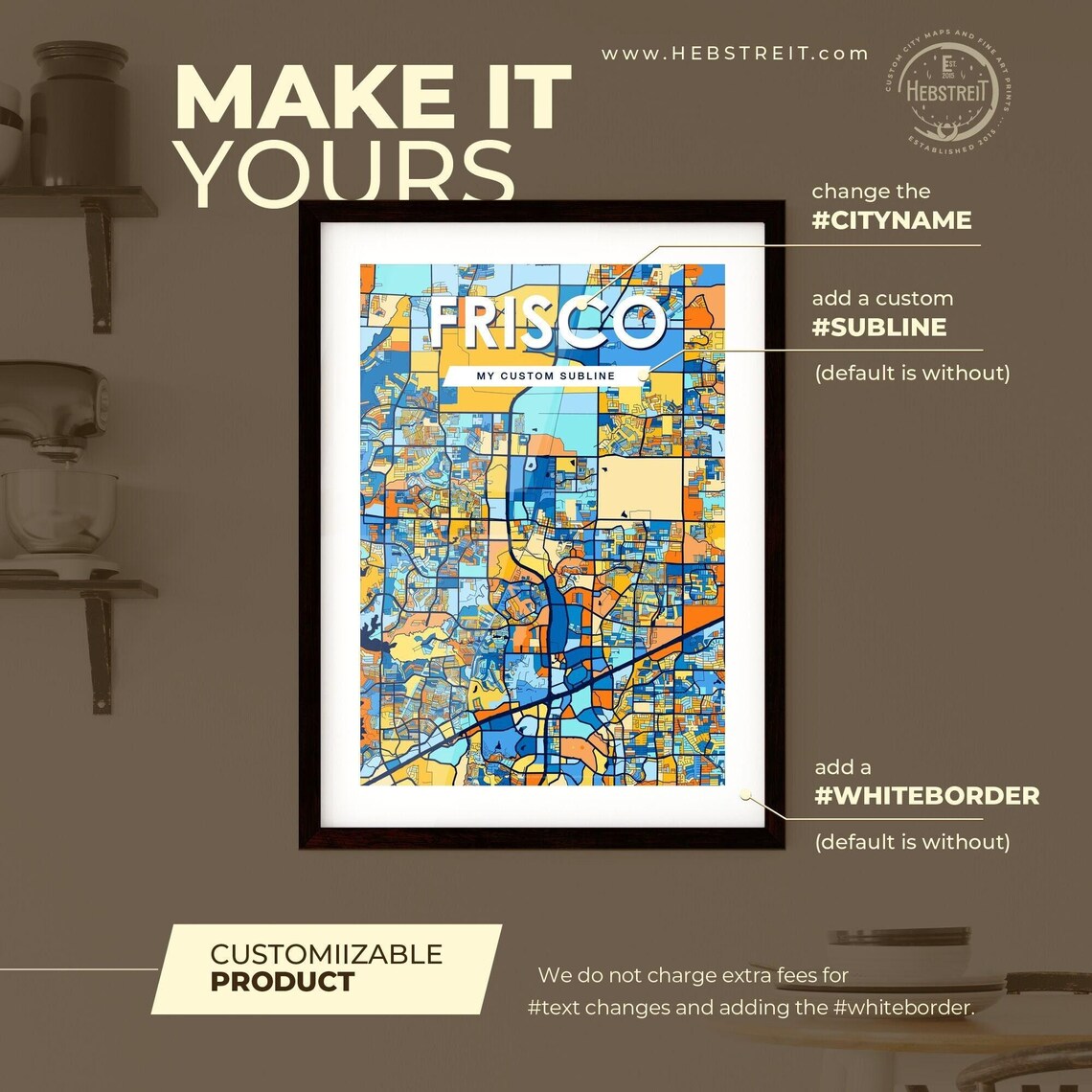Frisco Texas Vibrant Colorful Mosaic City Street Map Art Poster - Image 2