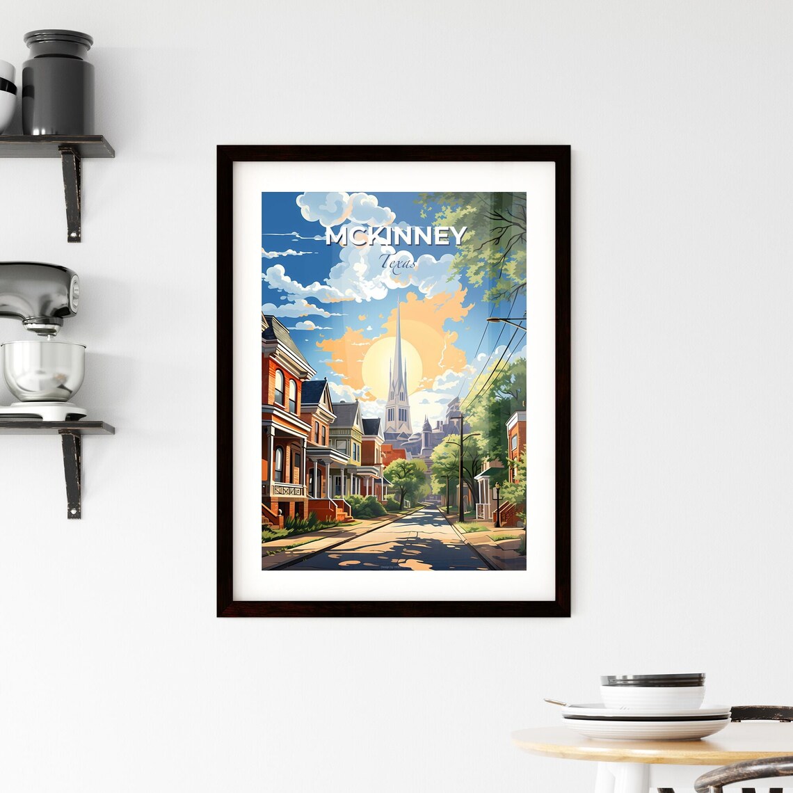 McKinney Texas Historic Street Church Spire Sunny Day Poster - Image 2